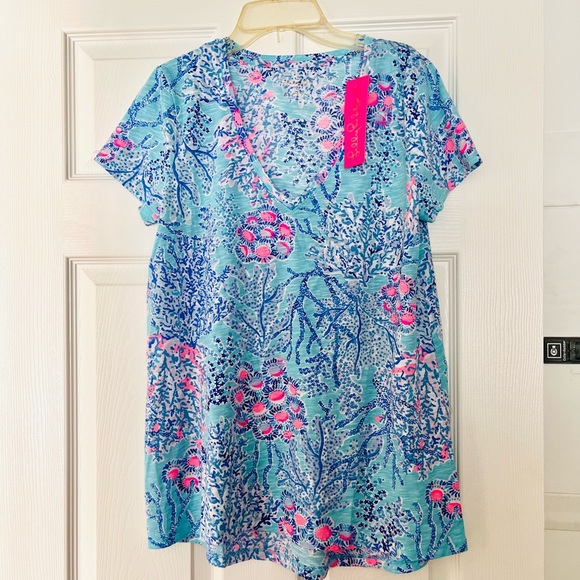 Lilly Pulitzer Tops - Lily Pulitzer "Etta" V Neck " Blue Ibiza Now You Sea Me. Sz S NWT